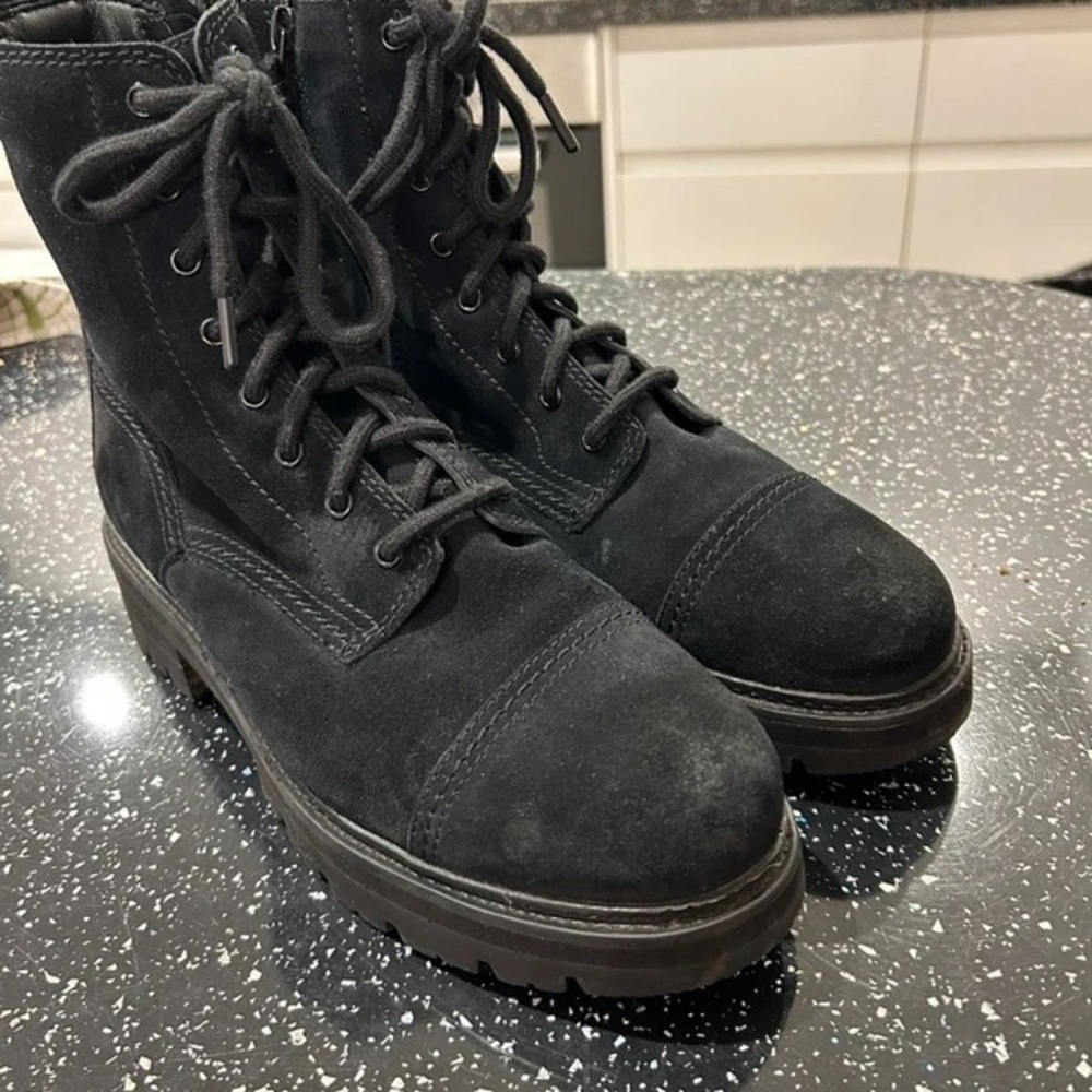 Women's Black Lace-Up Heeled Boots